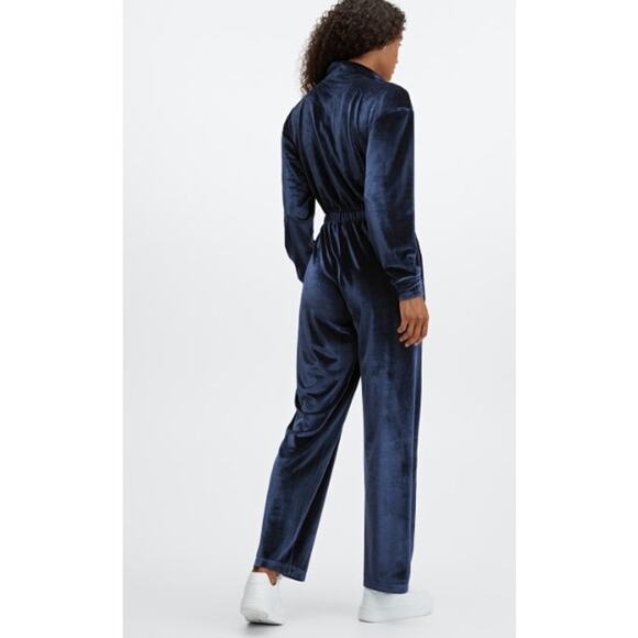 Fabletics Velour Zip-Up Wide Leg One Piece Jumpsuit Blue 4X - Picture 2 of 15